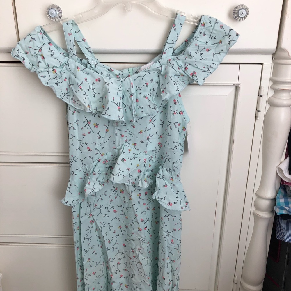 BCBG girls cold shoulder aquamarine dress